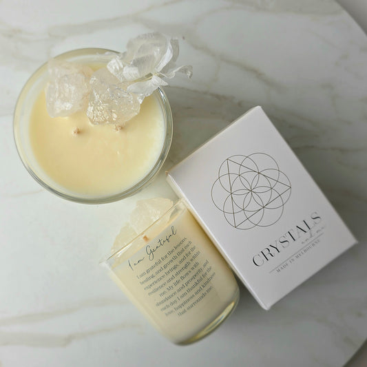 Clear Quartz Crystal Candle "Grateful" Japanese Honeysuckle