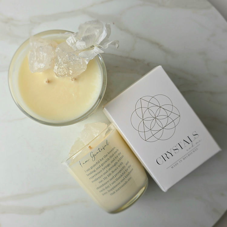Clear Quartz Crystal Candle "Grateful" Japanese Honeysuckle
