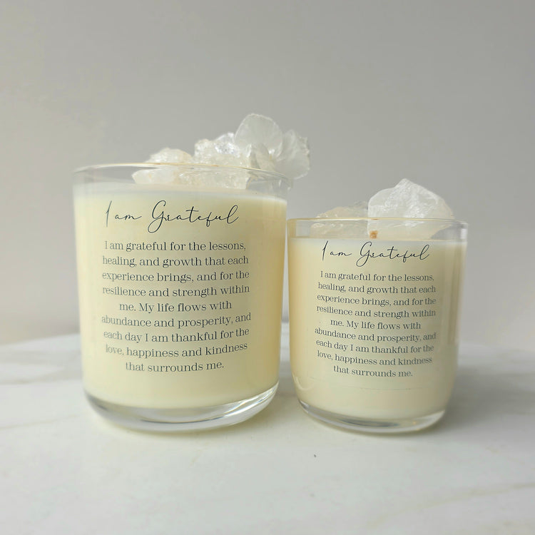 Clear Quartz Crystal Candle "Grateful" Japanese Honeysuckle