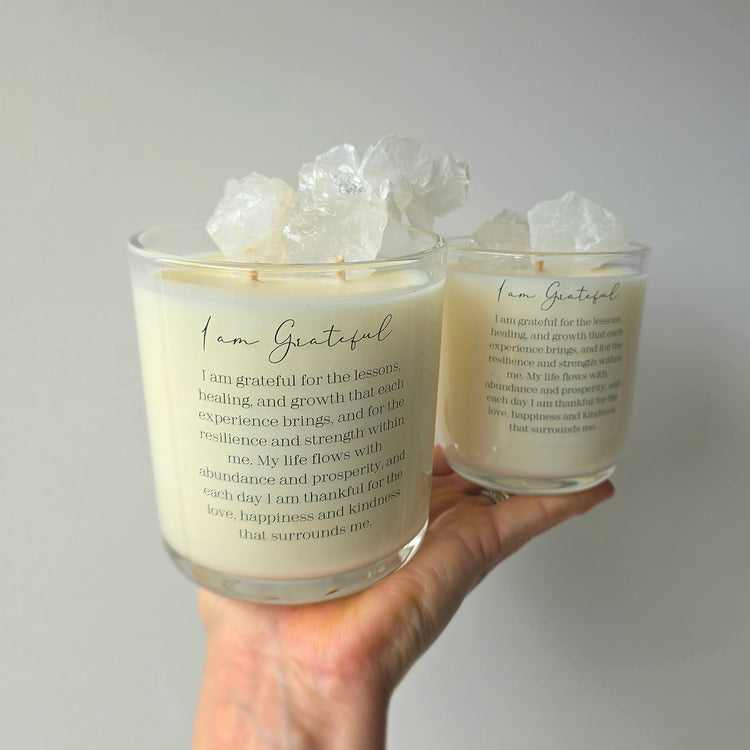 Clear Quartz Crystal Candle "Grateful" Japanese Honeysuckle