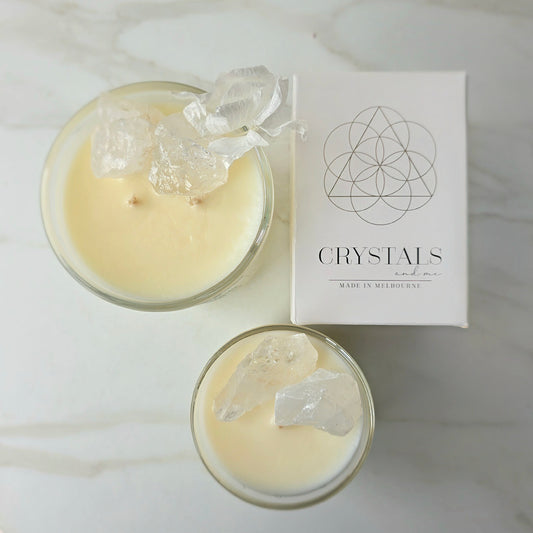 Clear Quartz Crystal Candle "Grateful" Japanese Honeysuckle