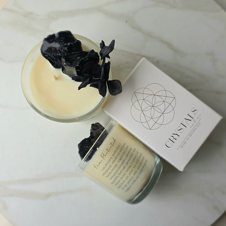 Black Obsidian Crystal Candle "Protection" Oak Moss