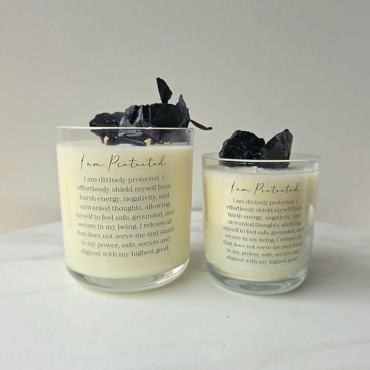Black Obsidian Crystal Candle "Protection" Oak Moss