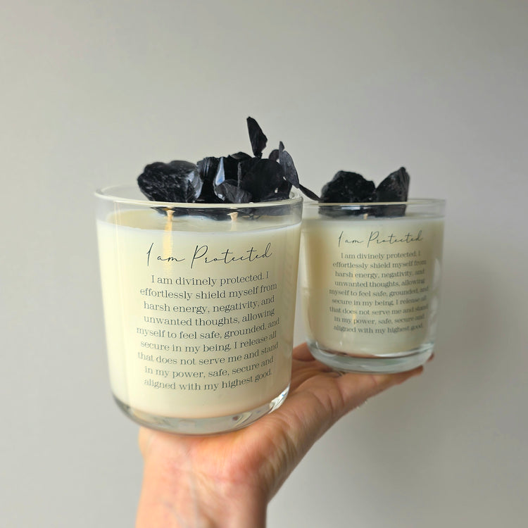 Black Obsidian Crystal Candle "Protection" Oak Moss