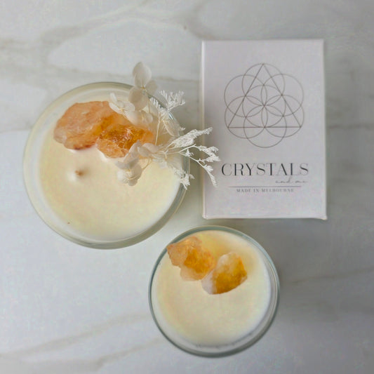 Citrine Crystal Candle "Abundant and Joyful" Pistachio and Caramel