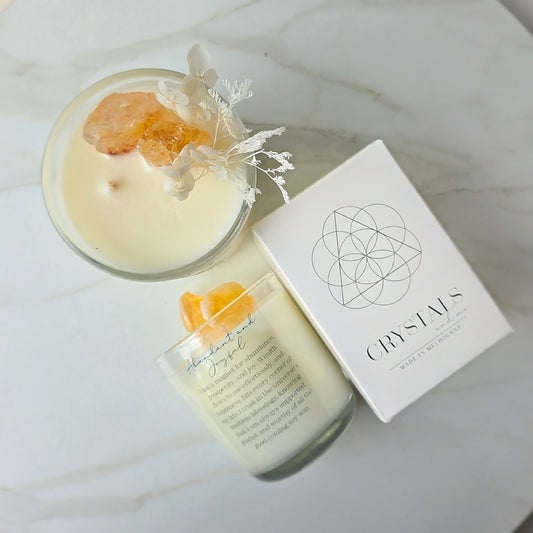 Citrine Crystal Candle "Abundant and Joyful" Pistachio and Caramel