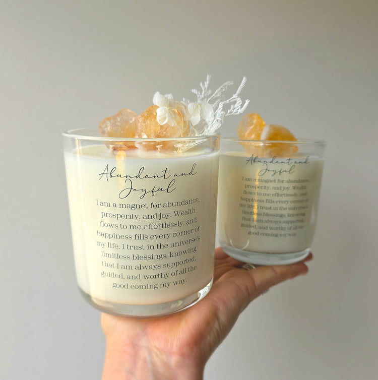 Citrine Crystal Candle "Abundant and Joyful" Pistachio and Caramel
