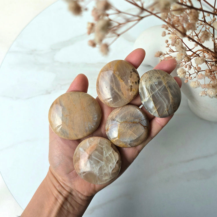 Peach Moonstone Crystal Palm Stone