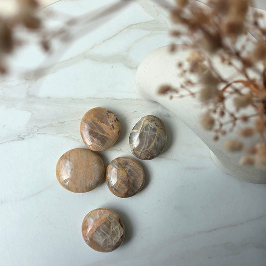 Peach Moonstone Crystal Palm Stone