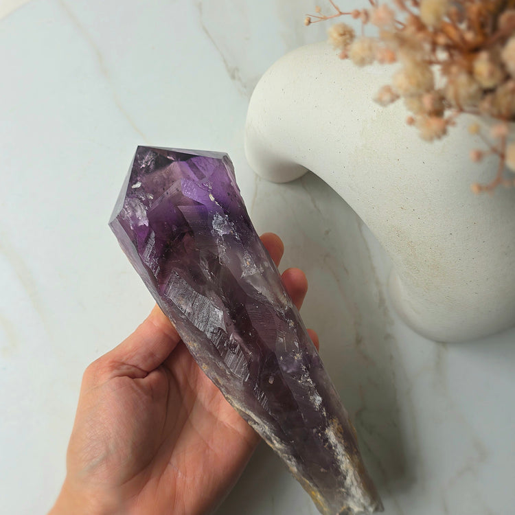 Amethyst Crystal Natural Rough Point on Stand