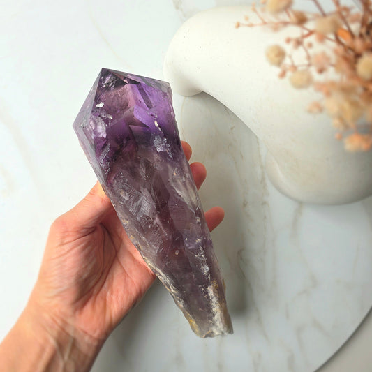 Amethyst Crystal Natural Rough Point on Stand