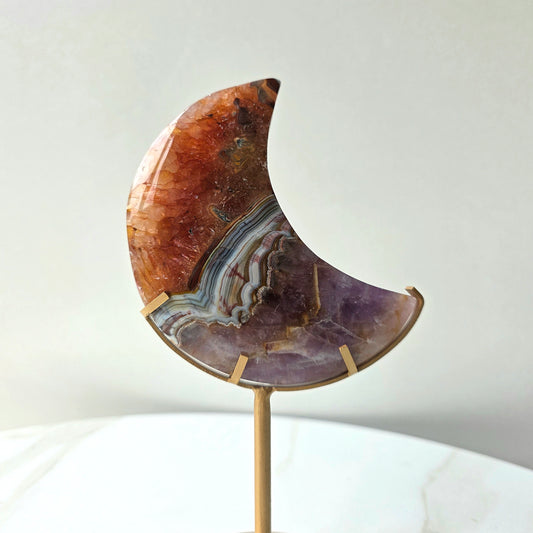 Mexican Lace Agate Crystal with Amethyst Crystal Moon