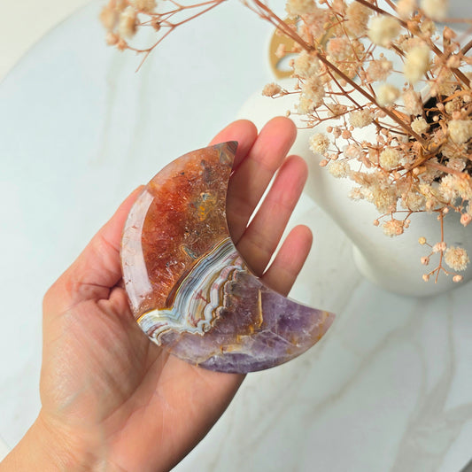Mexican Lace Agate Crystal with Amethyst Crystal Moon