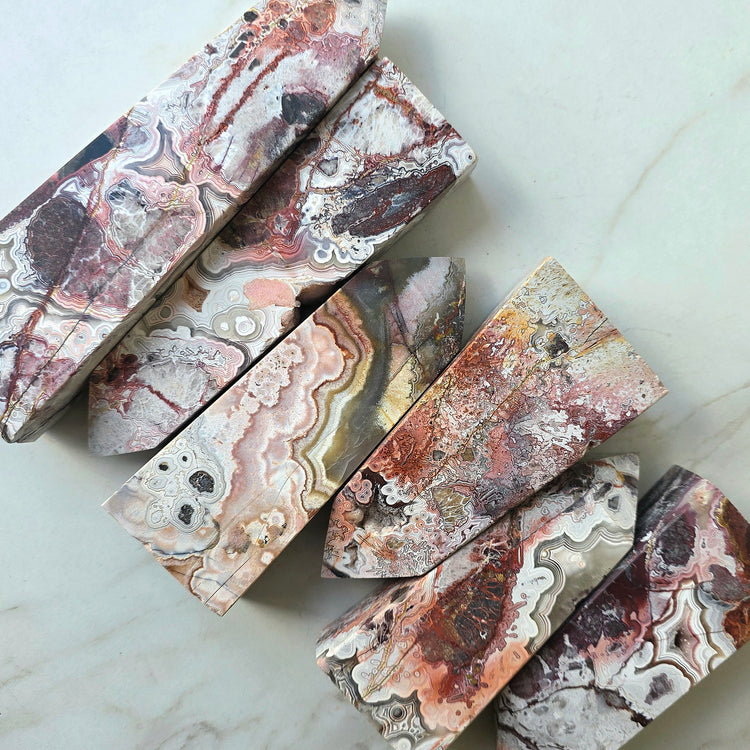 Pink Crazy Lace Agate Crystal Tower Point