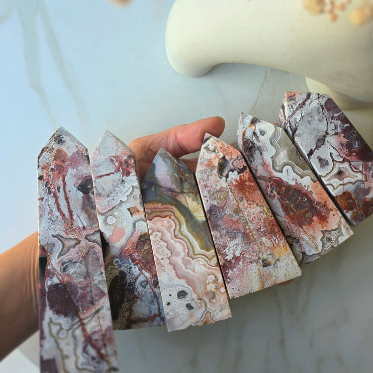 Pink Crazy Lace Agate Crystal Tower Point