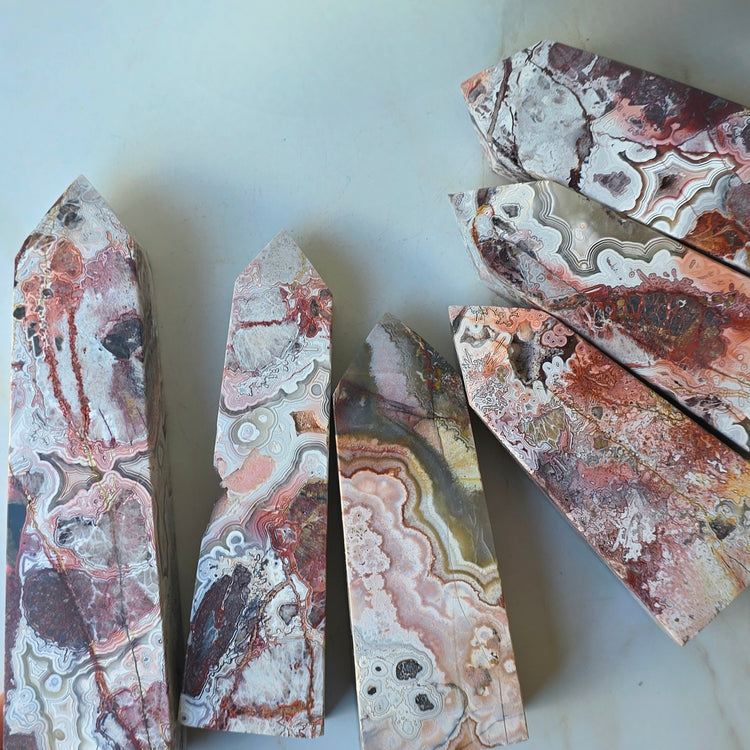 Pink Crazy Lace Agate Crystal Tower Point
