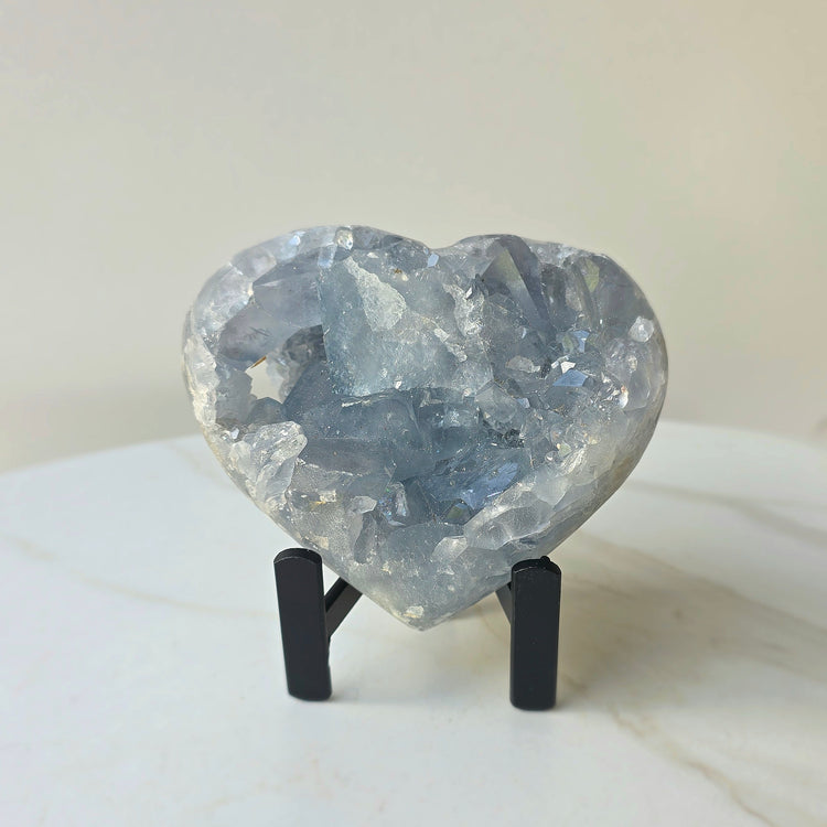 Celestite Crystal Heart on Stand