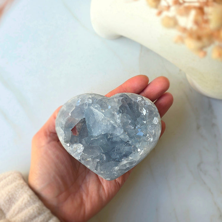 Celestite Crystal Heart on Stand