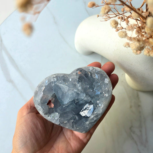 Celestite Crystal Heart on Stand