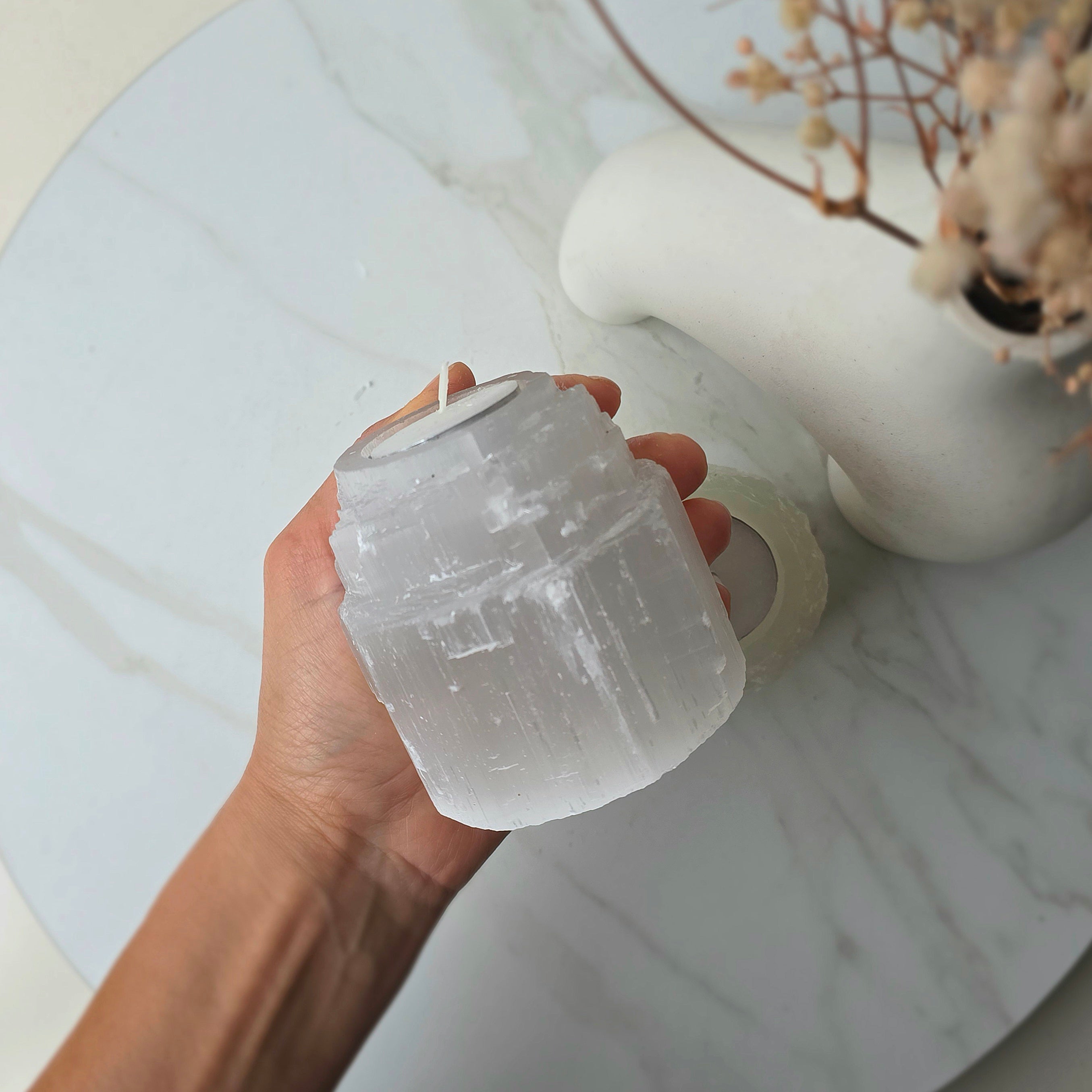 Selenite Crystal Rock Candle