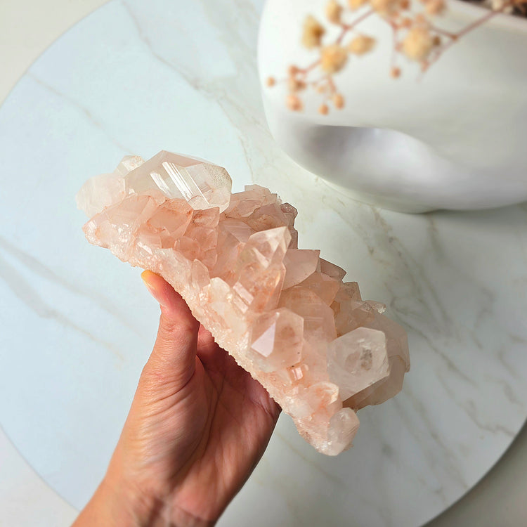 Pink Himalayan Crystal Quartz Cluster with Lemurian Inclusion High Quality AAA 3