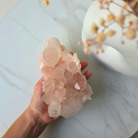 Pink Himalayan Crystal Quartz Cluster with Lemurian Inclusion High Quality AAA 3