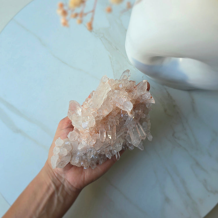 Pink Himalayan Crystal Quartz Cluster with Lemurian Inclusion High Quality AAA 1