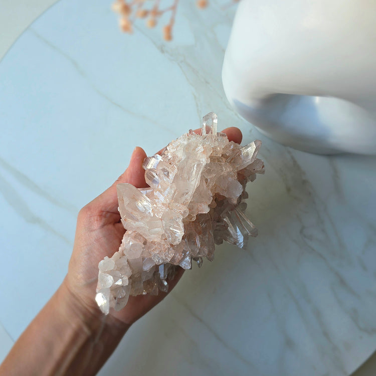 Pink Himalayan Crystal Quartz Cluster with Lemurian Inclusion High Quality AAA 1
