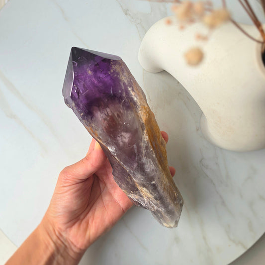 Amethyst Crystal Natural Rough Point Wand on Stand
