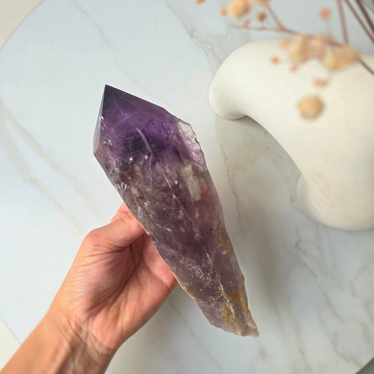 Amethyst Crystal Natural Rough Point Wand on Stand