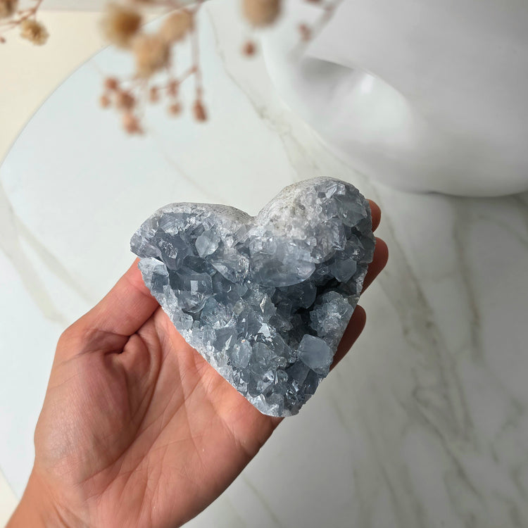 Celestite Crystal Heart on Stand High Quality Madagascar
