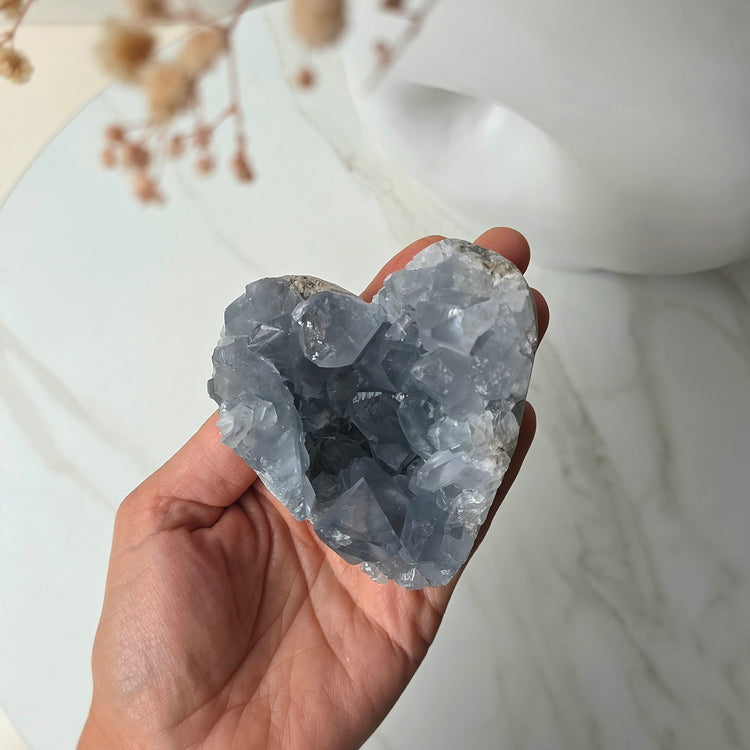 Celestite Crystal Heart on Stand High Quality Madagascar