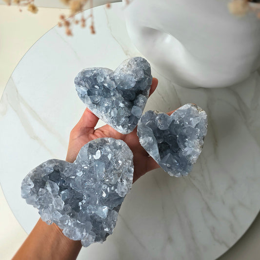 Celestite Crystal Heart on Stand High Quality Madagascar