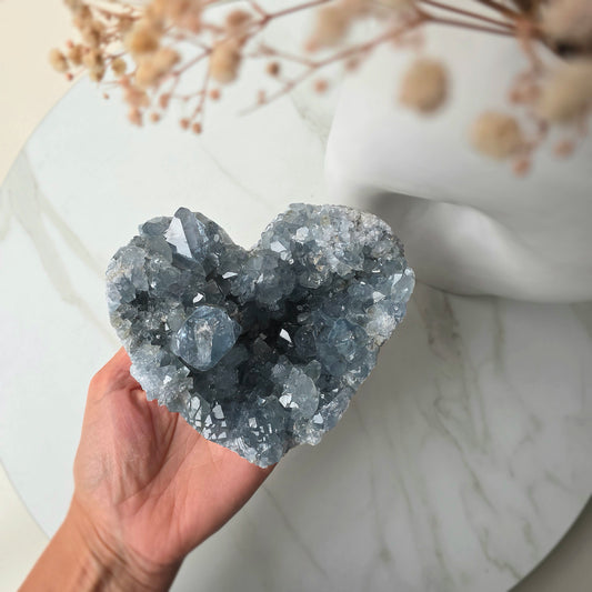 Celestite Crystal Heart on Stand High Quality Madagascar