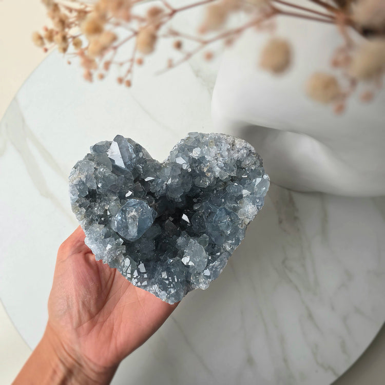 Celestite Crystal Heart on Stand High Quality Madagascar