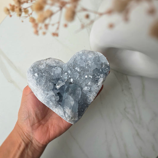 Celestite Crystal Heart on Stand High Quality Madagascar
