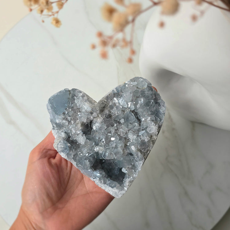 Celestite Crystal Heart on Stand High Quality Madagascar