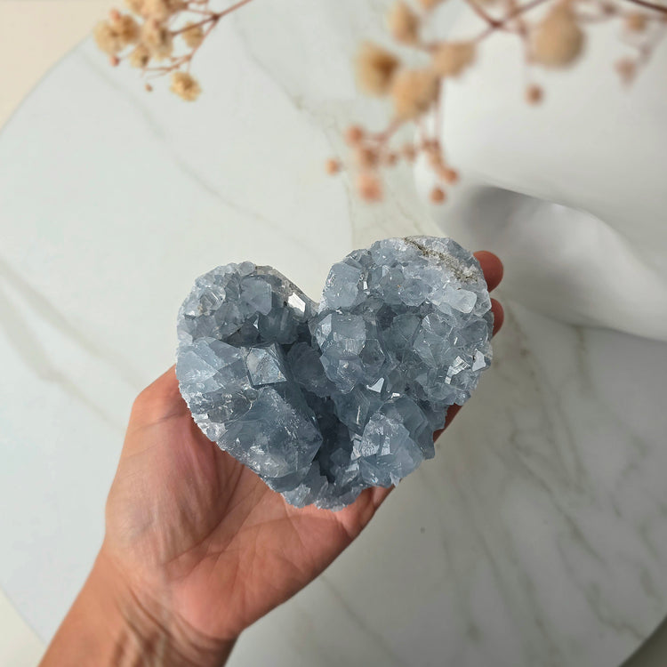 Celestite Crystal Heart on Stand High Quality Madagascar