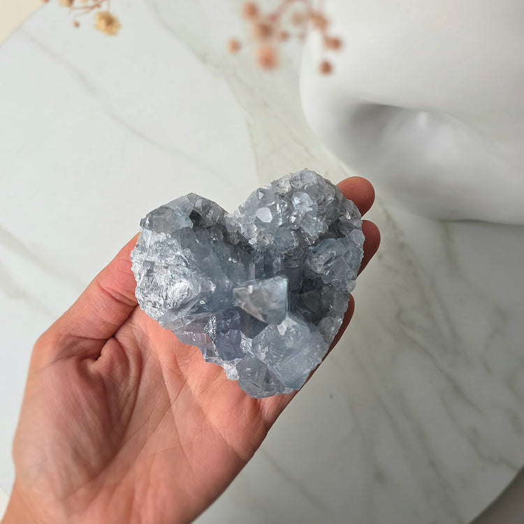 Celestite Crystal Heart on Stand High Quality Madagascar