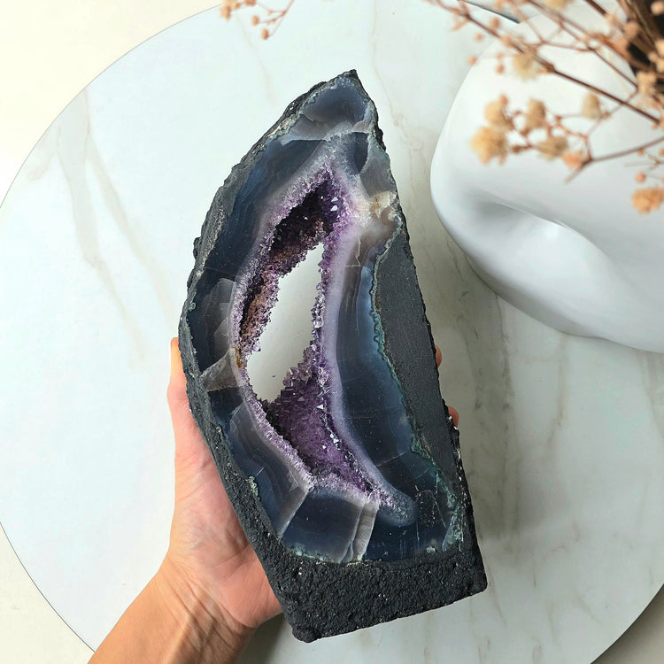 Amethyst Crystal with Agate Crystal Banding Half Portal