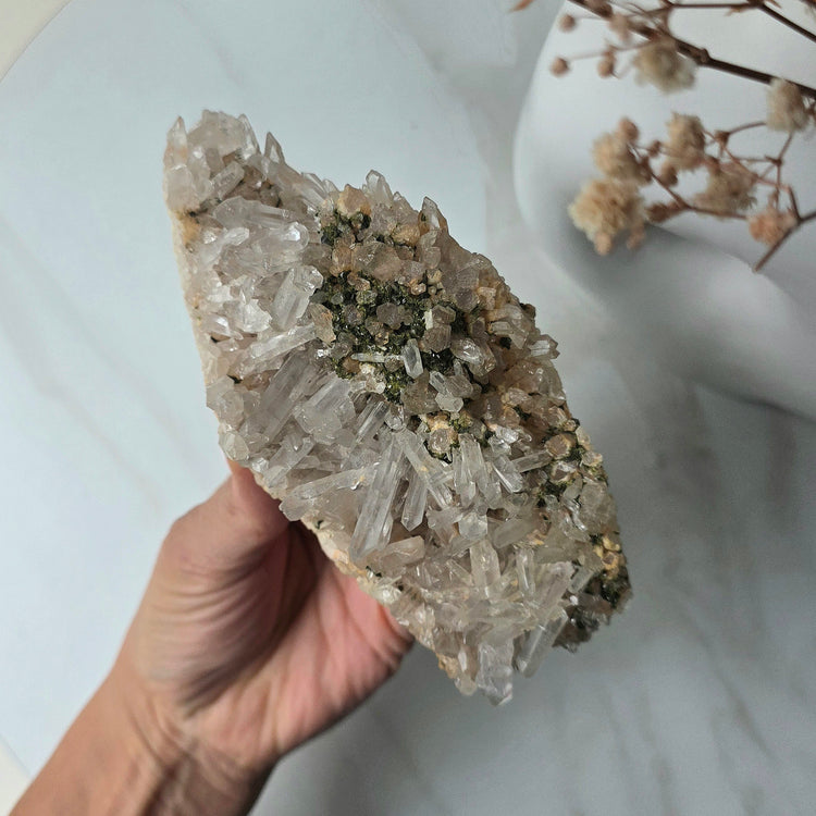 Himalayan Crystal Quartz with Epidote Crystal Cluster