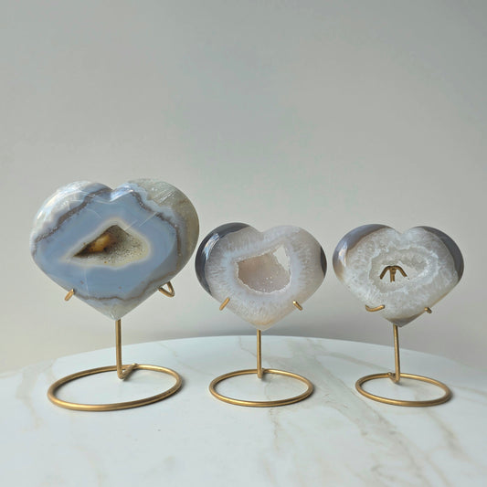Agate Crystal Heart on Stand Brazil