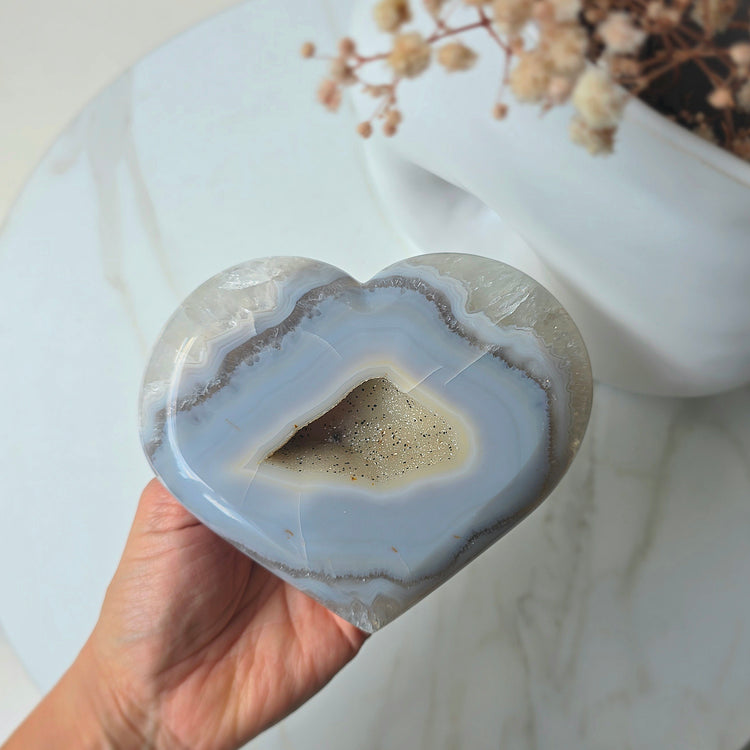 Agate Crystal Heart on Stand Brazil