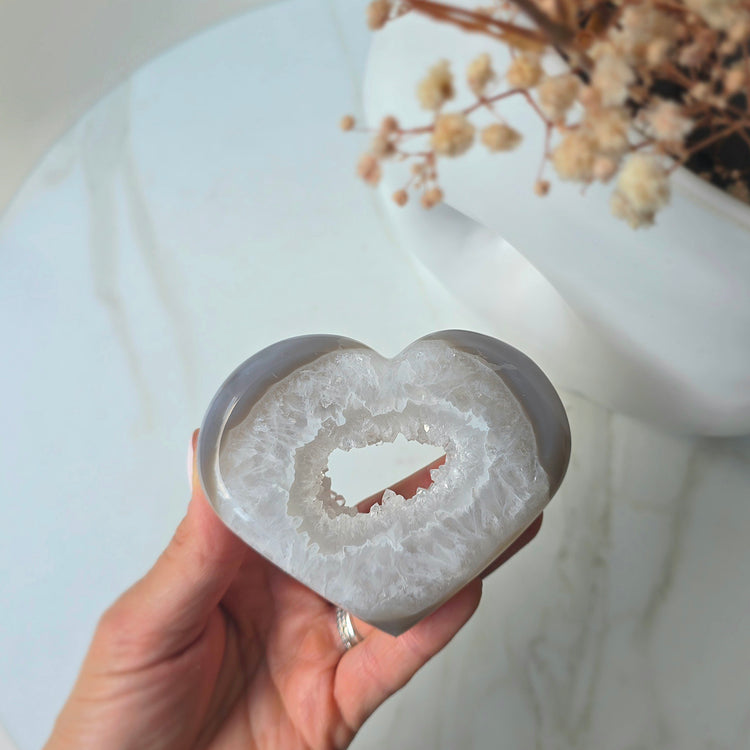 Agate Crystal Heart on Stand Brazil