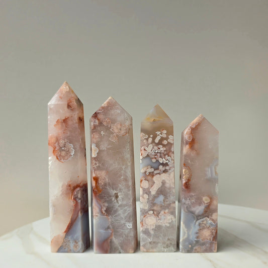 Rare Pink Amethyst Crystal with Cherry Blossom Flower Agate Obelisk Tower Point Generator