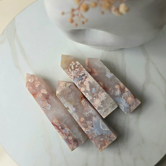 Rare Pink Amethyst Crystal with Cherry Blossom Flower Agate Obelisk Tower Point Generator