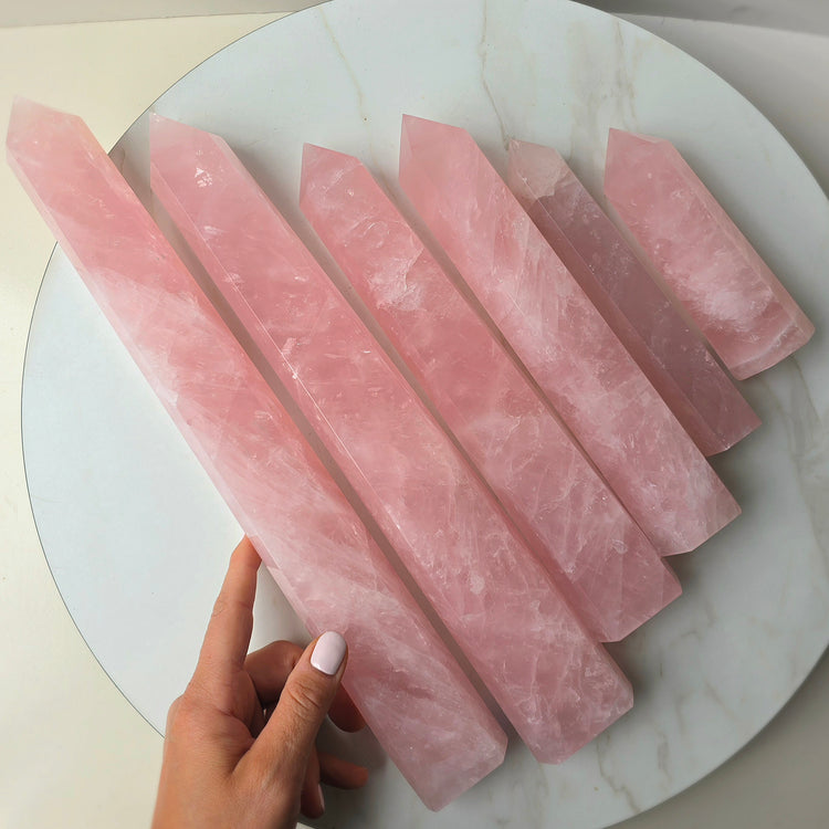 Rose Quartz Crystal Tower Point Obelisk Generator High Quality Brazil