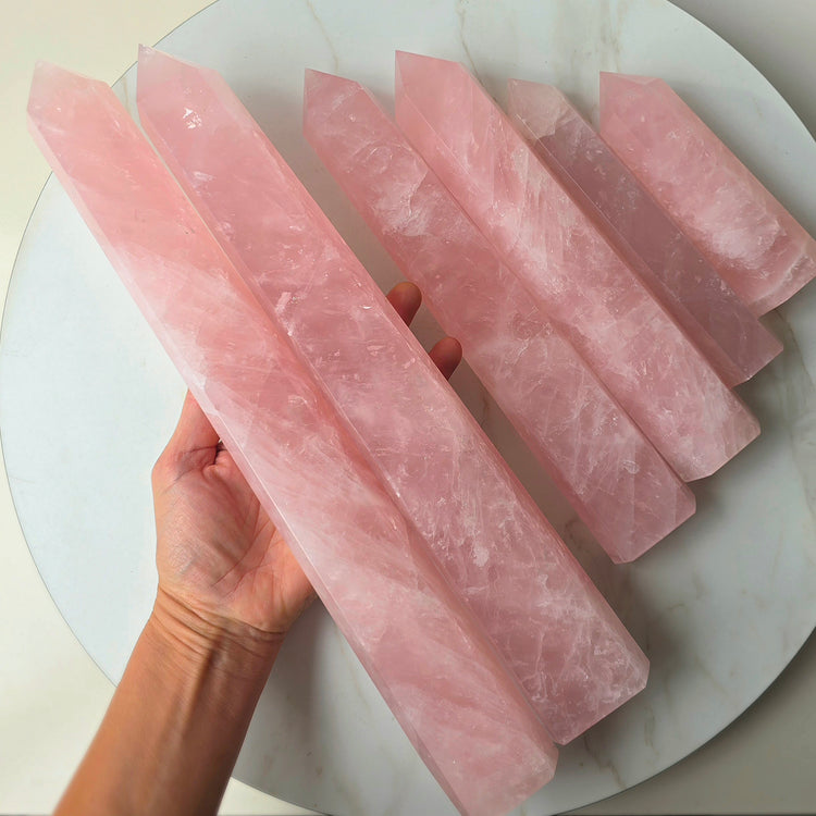 Rose Quartz Crystal Tower Point Obelisk Generator High Quality Brazil
