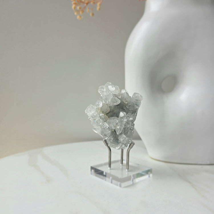 Rare Diamond Apophyllite Crystal High Quality Collectors Piece with stand