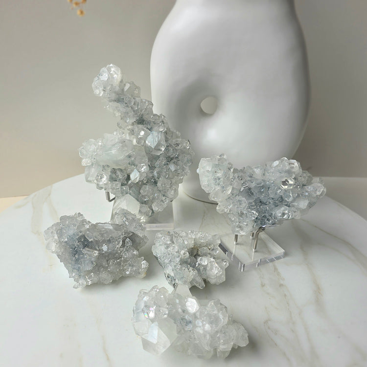 Rare Diamond Apophyllite Crystal High Quality Collectors Piece with stand